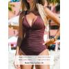 CUPSHE Women’s One Piece Swimsuit Tummy Control V Neck Bathing Suit Ruched Slimming Swimwear Shining Cutout Back Hook(Brown)