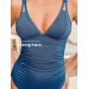 CUPSHE Women’s One Piece Swimsuit Tummy Control V Neck Bathing Suit Ruched Slimming Swimwear Shining Cutout Back Hook(Dark Blue)