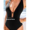CUPSHE Women’s One Piece Swimsuit Tummy Control V Neck Cutout Bathing Suit Crisscross Back Textured Cheeky Bottom(Black)