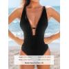 CUPSHE Women’s One Piece Swimsuit Tummy Control V Neck Cutout Bathing Suit Crisscross Back Textured Cheeky Bottom(Black)