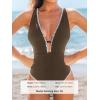 CUPSHE Women’s One Piece Swimsuit Tummy Control V Neck Cutout Bathing Suit Crisscross Back Textured Cheeky Bottom(Coffee Brown)