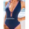 CUPSHE Women’s One Piece Swimsuit Tummy Control V Neck Cutout Bathing Suit Crisscross Back Textured Cheeky Bottom(Navy Blue)