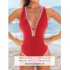 CUPSHE Women’s One Piece Swimsuit Tummy Control V Neck Cutout Bathing Suit Crisscross Back Textured Cheeky Bottom(Red)