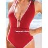 CUPSHE Women’s One Piece Swimsuit Tummy Control V Neck Cutout Bathing Suit Crisscross Back Textured Cheeky Bottom(Red)