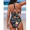 CUPSHE Women’s One Piece Swimsuit V Neck Bathing Suit Cutout Back Self Tie Double Straps(Black/Yellow Floral)