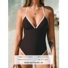 CUPSHE Women’s One Piece Swimsuit V Neck Bathing Suit Cutout Back Self Tie Double Straps(Dark Brown/Beige)