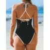 CUPSHE Women’s One Piece Swimsuit V Neck Bathing Suit Cutout Back Self Tie Double Straps(Dark Brown/Beige)