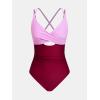 CUPSHE Women’s One Piece Swimsuit V Neck Twist Bathing Suit Adjustable Double Straps Cutout Crisscross Back Self Tie(Lavender/Burgundy Red)