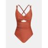 CUPSHE Women’s One Piece Swimsuit V Neck Twist Bathing Suit Adjustable Double Straps Cutout Crisscross Back Self Tie(Rust Red)