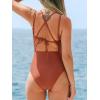 CUPSHE Women’s One Piece Swimsuit V Neck Twist Bathing Suit Adjustable Double Straps Cutout Crisscross Back Self Tie(Rust Red)