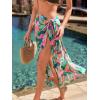 CUPSHE Women’s Sarong Cover Up Chiffon Swimwear Wrap Skirt Self Tie Ruffle Beach Cover Ups(Tropical Leaf)