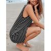 CUPSHE Women’s Sleeveless Swimsuit Coverup Waffle Knit Swimwear Beach Cover Ups Twisted Mini Dress(Black White Stripe)