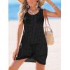 CUPSHE Women’s Sleeveless Swimsuit Coverup Waffle Knit Swimwear Beach Cover Ups Twisted Mini Dress(Black-eyelet)