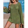 CUPSHE Women’s Swimsuit Cover Up Crochet Bathing Suit Mesh Swimwear Knit Pullover Beach Dress(Army Green)