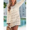 CUPSHE Women’s Swimsuit Cover Up Crochet Bathing Suit Mesh Swimwear Knit Pullover Beach Dress(B-beige)