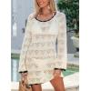 CUPSHE Women’s Swimsuit Cover Up Crochet Bathing Suit Mesh Swimwear Knit Pullover Beach Dress(B-beige)