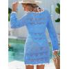 CUPSHE Women’s Swimsuit Cover Up Crochet Bathing Suit Mesh Swimwear Knit Pullover Beach Dress(B-blue)
