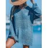 CUPSHE Women’s Swimsuit Cover Up Crochet Bathing Suit Mesh Swimwear Knit Pullover Beach Dress(Blue)
