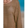 CUPSHE Women’s Swimsuit Cover Up Crochet Bathing Suit Mesh Swimwear Knit Pullover Beach Dress(Brown)