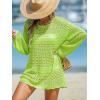 CUPSHE Women’s Swimsuit Cover Up Crochet Bathing Suit Mesh Swimwear Knit Pullover Beach Dress(Fluo Green)