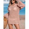 CUPSHE Women’s Swimsuit Cover Up Crochet Bathing Suit Mesh Swimwear Knit Pullover Beach Dress(Pink)