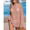 CUPSHE Women’s Swimsuit Cover Up Crochet Bathing Suit Mesh Swimwear Knit Pullover Beach Dress(Pink)