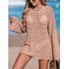 CUPSHE Women’s Swimsuit Cover Up Crochet Bathing Suit Mesh Swimwear Knit Pullover Beach Dress(Pink)