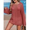 CUPSHE Women’s Swimsuit Cover Up Crochet Bathing Suit Mesh Swimwear Knit Pullover Beach Dress(Red)