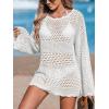 CUPSHE Women’s Swimsuit Cover Up Crochet Bathing Suit Mesh Swimwear Knit Pullover Beach Dress(White)