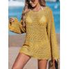 CUPSHE Women’s Swimsuit Cover Up Crochet Bathing Suit Mesh Swimwear Knit Pullover Beach Dress(Yellow)