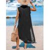 CUPSHE Women’s Swimsuit Coverup Casual Sleeveless Side Split Long Cardigans V Neck Midi Beach Dress(Black)