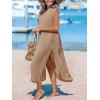 CUPSHE Women’s Swimsuit Coverup Casual Sleeveless Side Split Long Cardigans V Neck Midi Beach Dress(Brown)