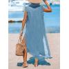 CUPSHE Women’s Swimsuit Coverup Casual Sleeveless Side Split Long Cardigans V Neck Midi Beach Dress(Grey Blue)