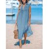 CUPSHE Women’s Swimsuit Coverup Casual Sleeveless Side Split Long Cardigans V Neck Midi Beach Dress(Grey Blue)