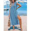 CUPSHE Women’s Swimsuit Coverup Casual Sleeveless Side Split Long Cardigans V Neck Midi Beach Dress(Grey Blue)