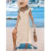 CUPSHE Women’s Swimsuit Coverup Casual Sleeveless Side Split Long Cardigans V Neck Midi Beach Dress(Khaki)