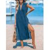 CUPSHE Women’s Swimsuit Coverup Casual Sleeveless Side Split Long Cardigans V Neck Midi Beach Dress(Snorkel Blue)