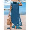 CUPSHE Women’s Swimsuit Coverup Casual Sleeveless Side Split Long Cardigans V Neck Midi Beach Dress(Snorkel Blue)