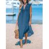 CUPSHE Women’s Swimsuit Coverup Casual Sleeveless Side Split Long Cardigans V Neck Midi Beach Dress(Snorkel Blue)