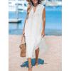 CUPSHE Women’s Swimsuit Coverup Casual Sleeveless Side Split Long Cardigans V Neck Midi Beach Dress(White)
