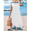 CUPSHE Women’s Swimsuit Coverup Casual Sleeveless Side Split Long Cardigans V Neck Midi Beach Dress(White)