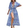 CUPSHE Kimono Swimsuit Coverup for Women Open Front Striped Maxi Cardigan Beach Cover Up(Blue Floral)