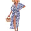 CUPSHE Kimono Swimsuit Coverup for Women Open Front Striped Maxi Cardigan Beach Cover Up(Blue Patterned)