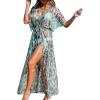 CUPSHE Kimono Swimsuit Coverup for Women Open Front Striped Maxi Cardigan Beach Cover Up(Green Leopard)