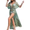 CUPSHE Kimono Swimsuit Coverup for Women Open Front Striped Maxi Cardigan Beach Cover Up(Green Stripes)