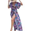 CUPSHE Kimono Swimsuit Coverup for Women Open Front Striped Maxi Cardigan Beach Cover Up(Hot Pink Floral)