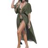 CUPSHE Kimono Swimsuit Coverup for Women Open Front Striped Maxi Cardigan Beach Cover Up(Olive Green)