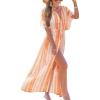 CUPSHE Kimono Swimsuit Coverup for Women Open Front Striped Maxi Cardigan Beach Cover Up(Orange Patterned)