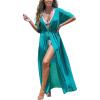 CUPSHE Kimono Swimsuit Coverup for Women Open Front Striped Maxi Cardigan Beach Cover Up(Solid Turquoise)