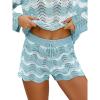 CUPSHE Striped Cover Up Shorts for Women Drawstring Waist Knit Swimsuit Coverup Beach Shorts Casual Bikini Cover Up(Sky Blue Striped)